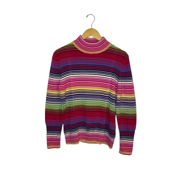 Striped Mockneck Turtleneck Medium 100% Cotton Ribbed Westbound Colorful 90s - Picture 1 of 4